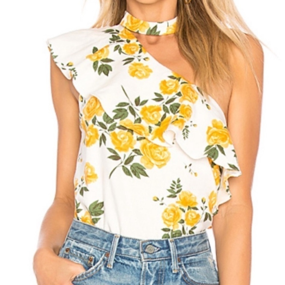 Revolve x L'Academie Seberg Linen One Shoulder Top in Yellow Rose Size Small